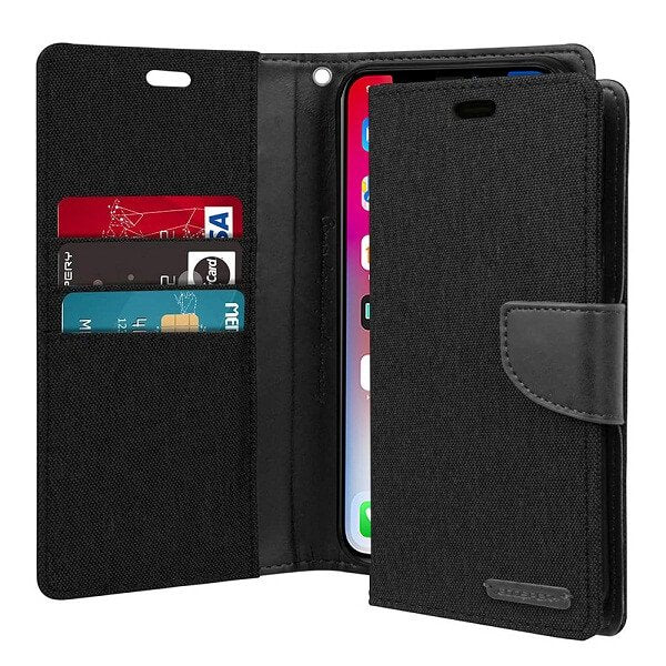 Goospery Canvas Black Apple iPhone X /XS Wallet Case Cover Goospery Canvas Black Apple iPhone X /XS Wallet Case Cover